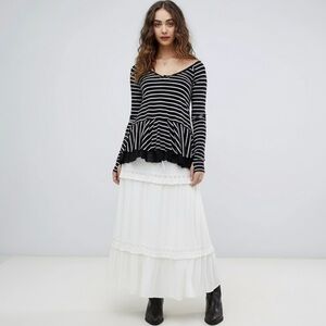 We The Free Tangerine Tee Black Stripe Flounce Size L